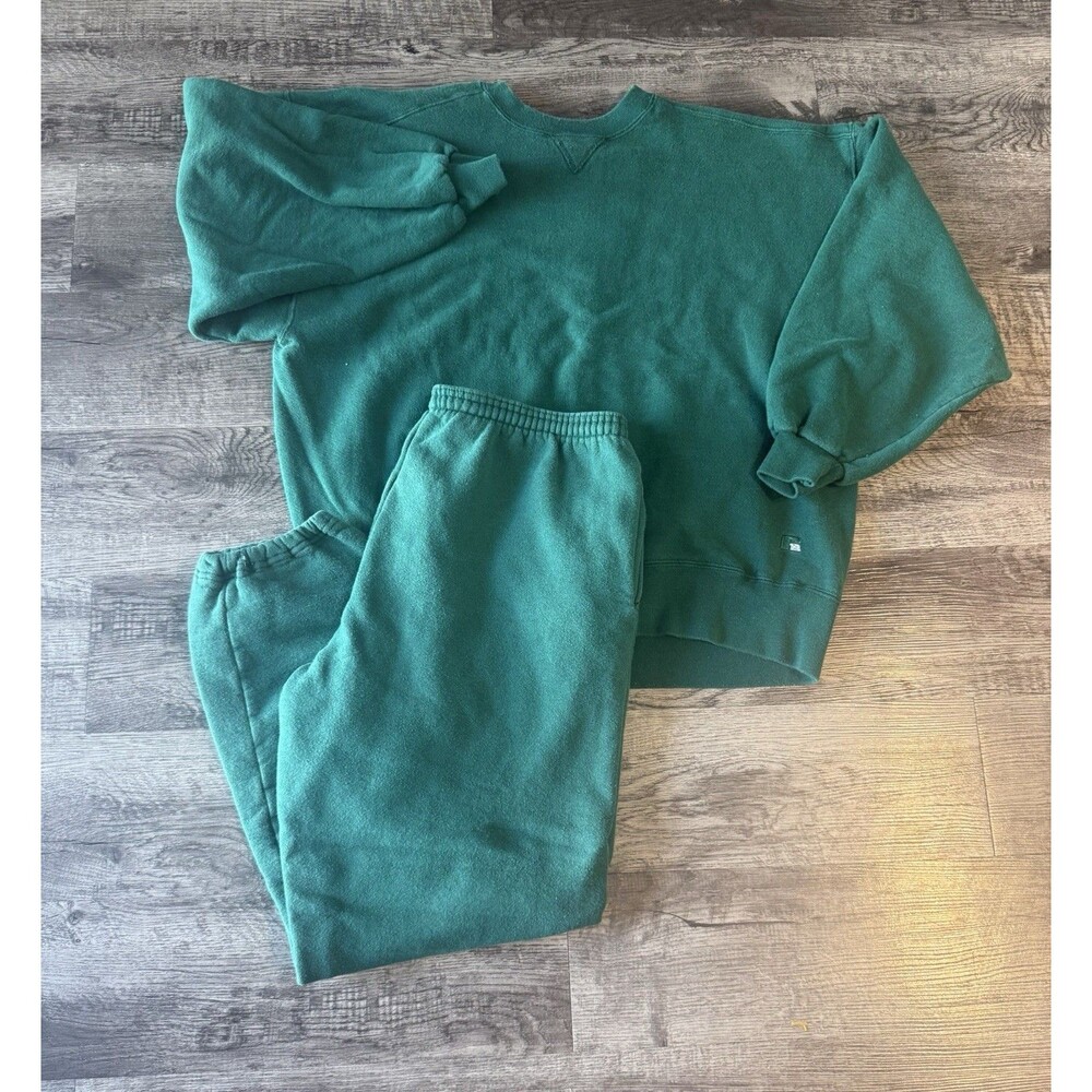 Vintage 90s Russell Athletic High Cotton Green Sweatsuit Set USA XXL